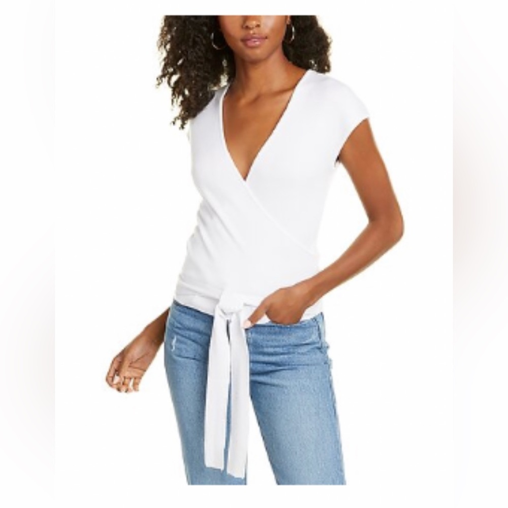 Laundry by Shelli Segal white crossover tie sweater top S